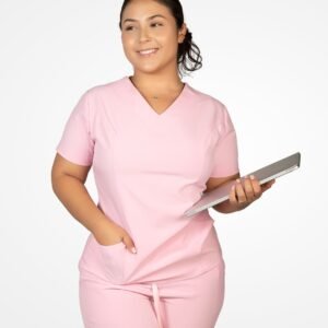 Top Clínico con Cuello V sin Bolsillos / Pantalón Deportivo de Uniforme Médico Scrub
